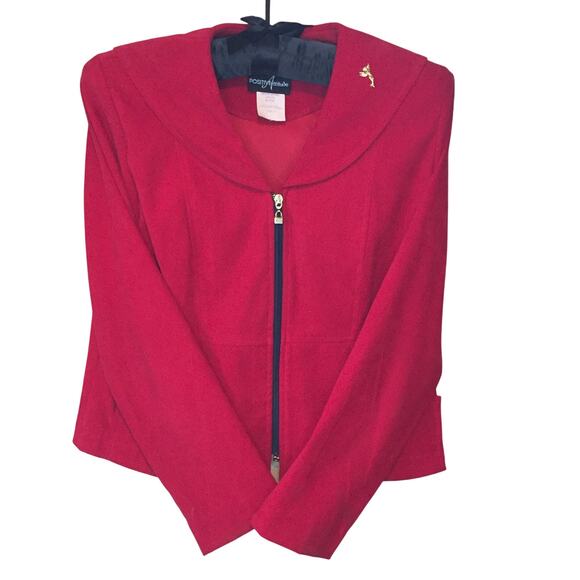 vintage 90s red zip up blazer oversized sailor collar - Picture 2 of 7